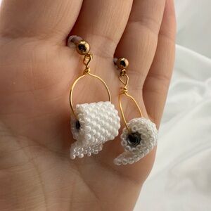 Festive White Beaded Toilet Paper Earrings
